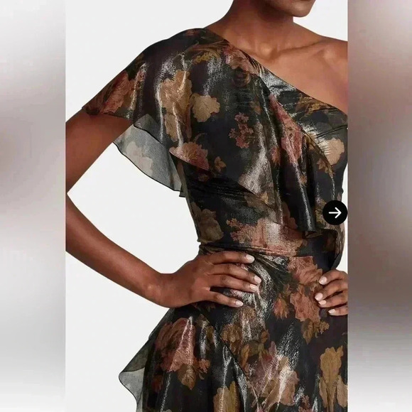 Ralph Lauren Collection Chiffon Evening Gown Floral One Shoulder Ruffle Dress 10 - Picture 7 of 13